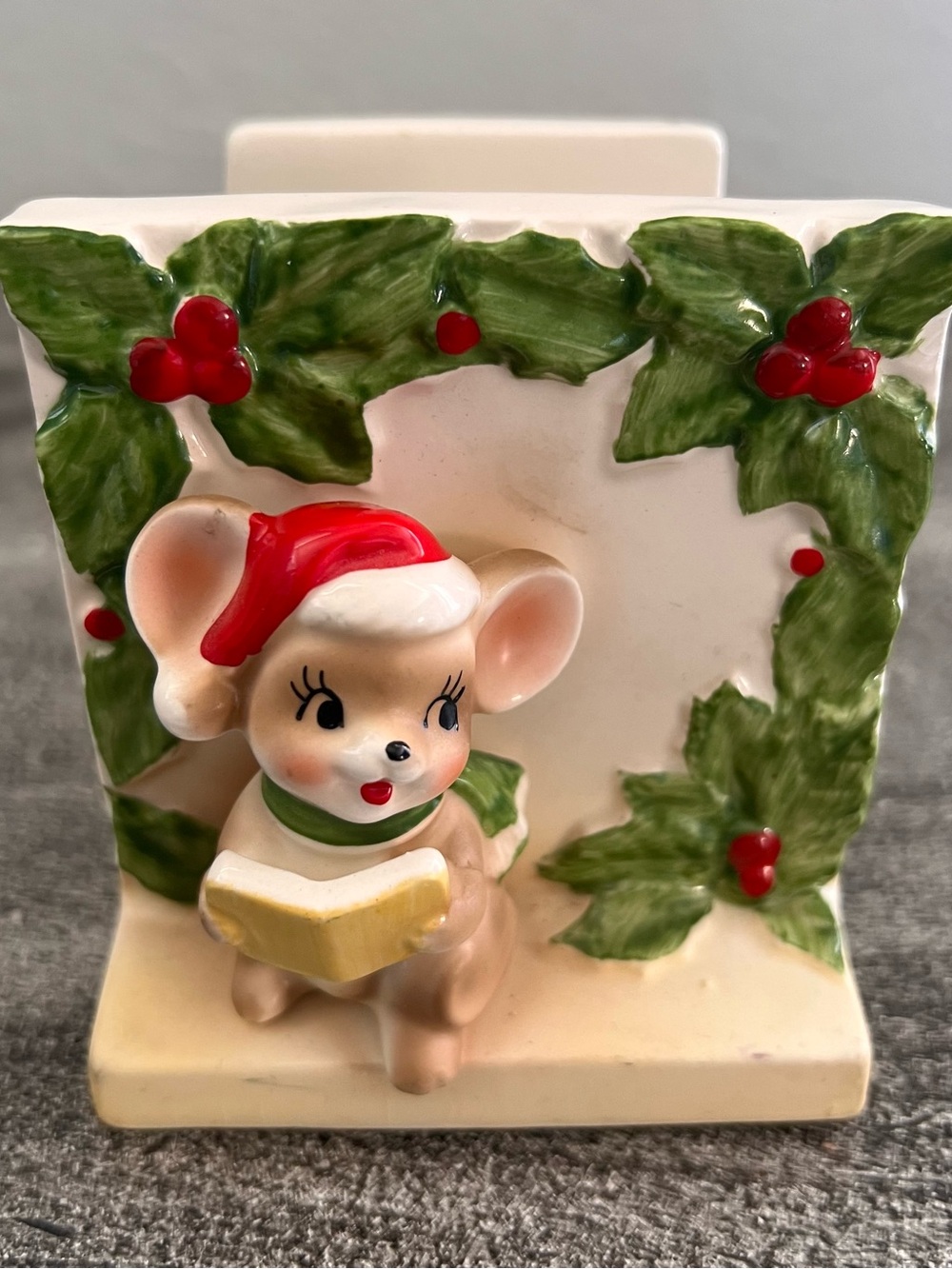 RARE Vintage Josef Original Christmas Caroling Mouse Napkin Card Holder Japan